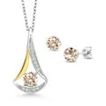 thumbnail image 1 of Gem Stone King 1.29 Ct Peach Morganite E-F Lab Grown Diamond 925 Silver and 10K Yellow Gold Pendant and Earrings Jewelry Set, 1 of 3