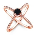thumbnail image 1 of Gem Stone King 1.29 Ct Round Black Onyx 18K Rose Gold Plated Silver Criss Cross X Ring (Size 5), 1 of 5