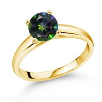 Gem Stone King 1.30 Ct 7mm Round Green Mystic Topaz 10K Yellow Gold Ring (Size 7)