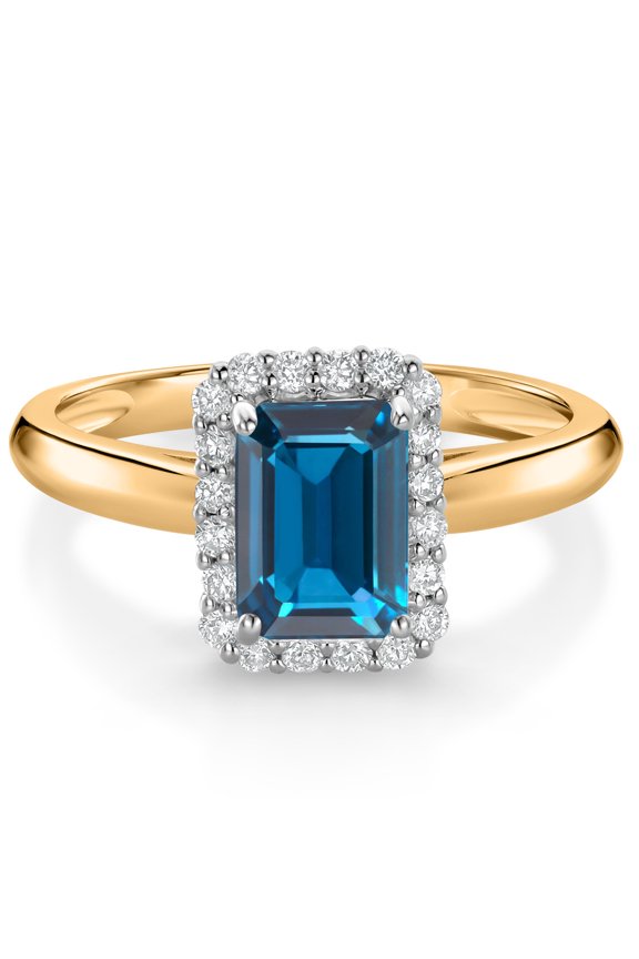 1.30 Ct London Blue Topaz G/H Lab Grown Diamond 10K Yellow and White Gold Halo Engagement Ring (Size 8)