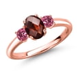 thumbnail image 1 of Gem Stone King 18K Rose Gold Plated Silver Red Garnet and Pink Tourmaline Engagement Ring for Women | 1.30 Cttw | Oval Checkerboard 7X5MM | Gemstone January Birthstone | Size 9, 1 of 6