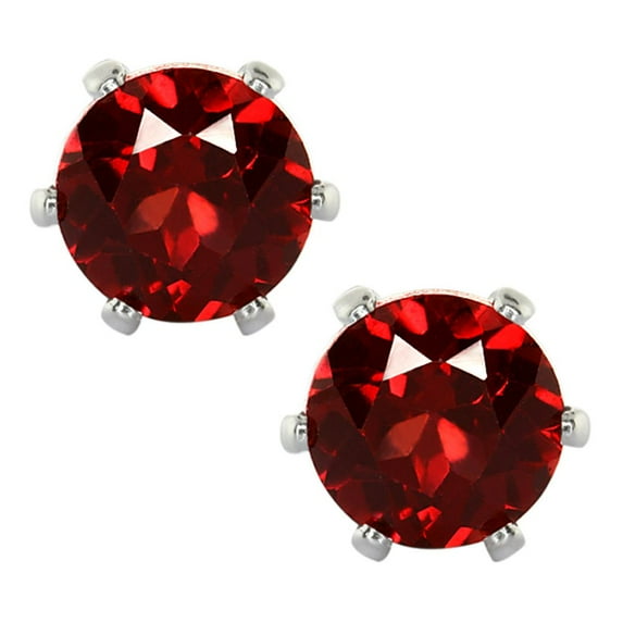Gem Stone King 1.30 Ct Round 5.00MM Red Garnet 6 Prongs Stud Earrings for Women Men