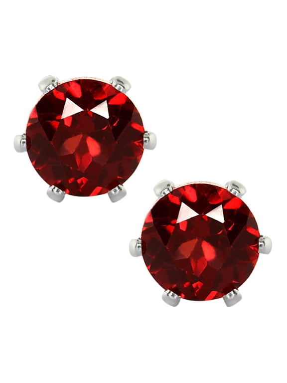 1.30 Ct Round 5.00MM Red Garnet 6 Prongs Stud Earrings for Women Men