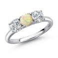 thumbnail image 1 of Gem Stone King 925 Sterling Silver White Ethiopian Opal and Lab Grown Diamond Engagement Ring for Women | 1.30 Cttw | Round Cabochon 5MM | Gemstone October Birthstone | Size 7, 1 of 6