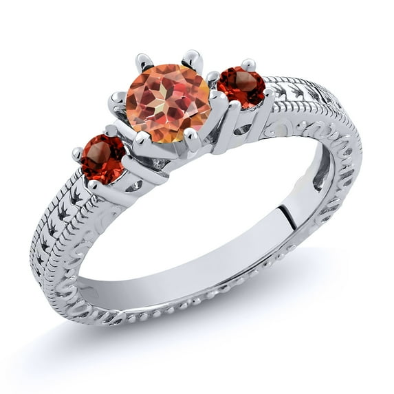 Gem Stone King 1.30 Ct Round Ecstasy Mystic Topaz Red Garnet 925 Sterling Silver Ring (Size 5)