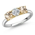 thumbnail image 1 of Gem Stone King 10K Two Tone Gold Lab Grown Diamond and Peach Morganite Engagement Ring for Women | 1.30 Cttw | Round 5MM | Gemstone April Birthstone | Size 9, 1 of 6