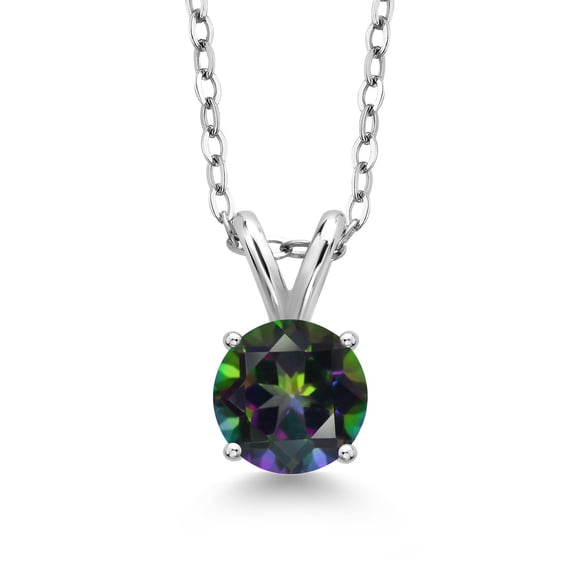 Gem Stone King 1.30 Ct Round Green Mystic Topaz 925 Sterling Silver Pendant with Chain