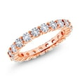 thumbnail image 1 of Gem Stone King 1.30 Ct Round Hearts and Arrows White Created Sapphire 18K Rose Gold Plated Silver Eternity Band Ring (Size 9), 1 of 6