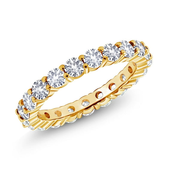Gem Stone King 1.30 Ct Round Hearts and Arrows White Created Sapphire 18K Yellow Gold Plated Silver Eternity Band Ring (Size 7)