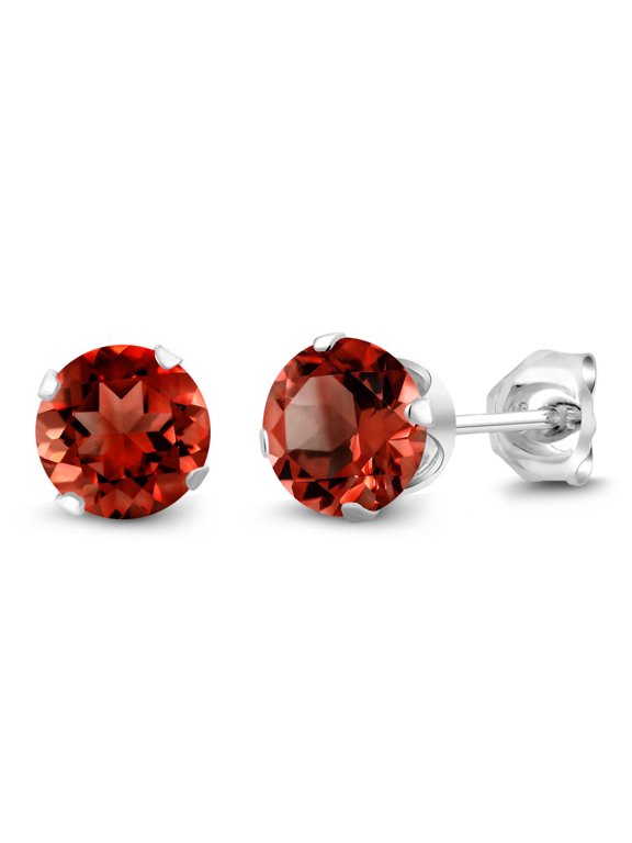 925 Sterling Silver Red Garnet Stud Earrings for Women Men | 1.30 Cttw | Gemstone Birthstone | Round 5MM