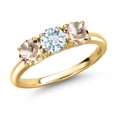 thumbnail image 1 of Gem Stone King 18K Yellow Gold Plated Silver Sky Blue Aquamarine and Peach Morganite Engagement Ring for Women | 1.30 Cttw | Round 5MM | Gemstone March Birthstone | Size 6, 1 of 6