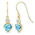 thumbnail image 1 of Gem Stone King 1.30 Ct Swiss Blue Topaz G/H Lab Grown Diamond 14K Yellow Gold Earrings, 1 of 3