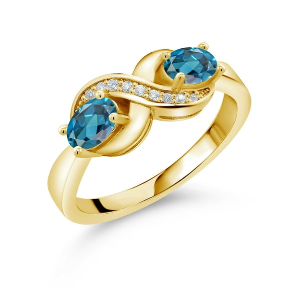 Gem Stone King 18K Yellow Gold Plated Silver London Blue Topaz and Created Sapphire Infinity Love Knot Ring for Women | 1.31 Cttw | Oval 6X4MM | Gemstone Birthstone | Jewelry Gifts for Mom Wife | 9