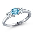 thumbnail image 1 of Gem Stone King 925 Sterling Silver Swiss Blue Topaz and White Topaz Engagement Ring for Women | 1.31 Cttw | Round 5MM | Gemstone November Birthstone | Size 9, 1 of 6