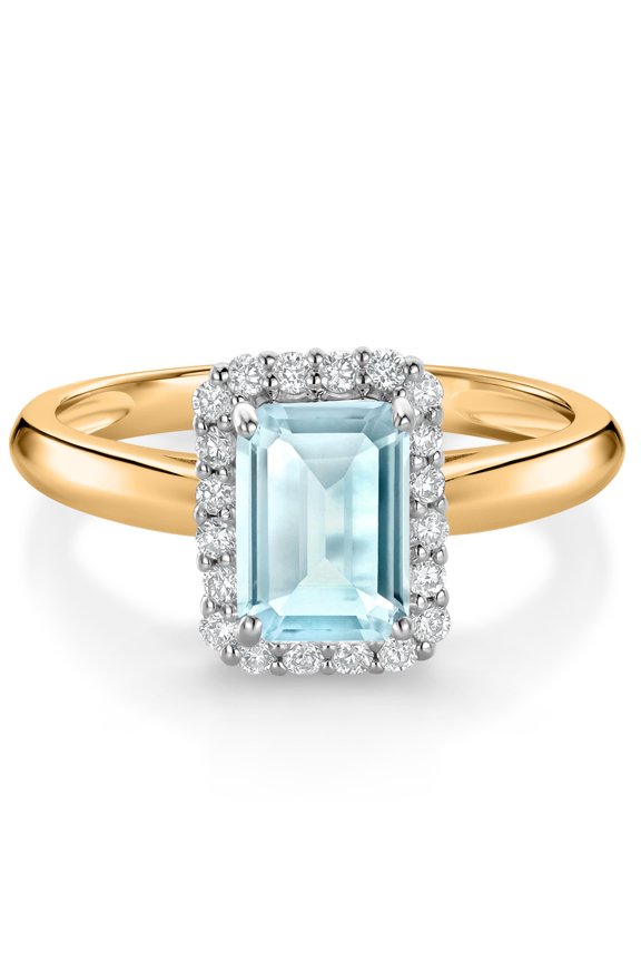 1.31 Ct Sky Blue Topaz G/H Lab Grown Diamond 10K Yellow and White Gold Halo Engagement Ring (Size 6)