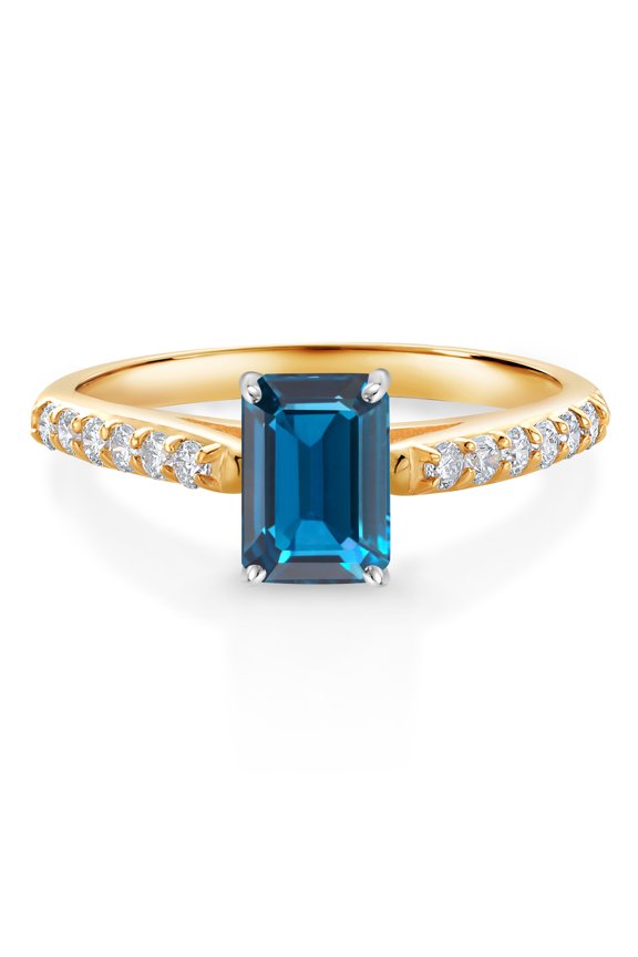 1.32 Ct London Blue Topaz G/H Lab Grown Diamond 10K Yellow and White Gold Engagement Ring (Size 9)