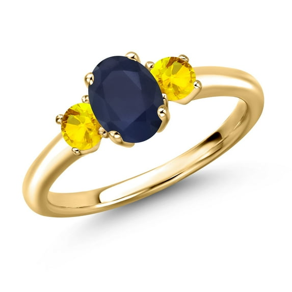 Gem Stone King 18K Yellow Gold Plated Silver Blue Sapphire and Yellow Sapphire Engagement Ring for Women | 1.32 Cttw | Oval 7X5MM | Gemstone September Birthstone | Size 7