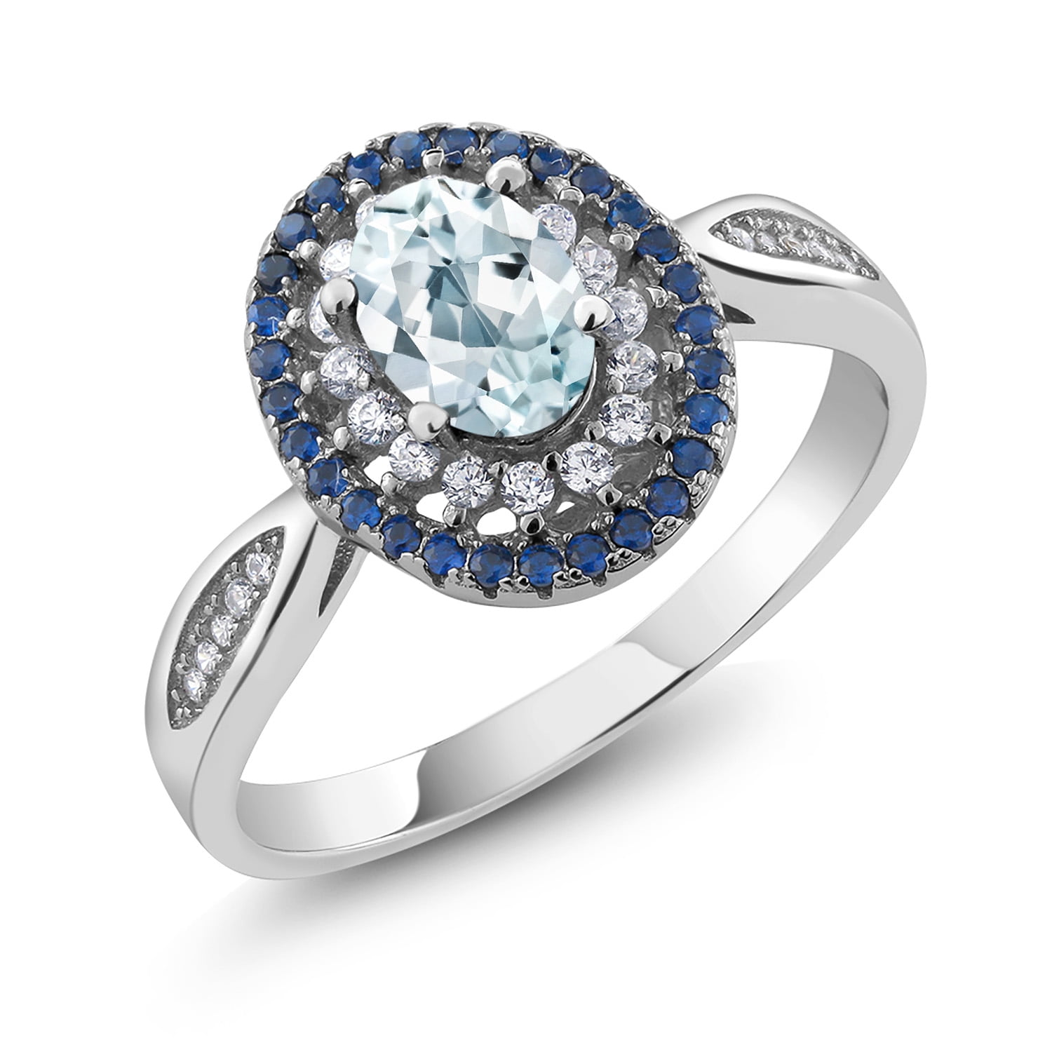 Gem Stone King 1.32 Ct Oval Sky Blue Aquamarine 925 Sterling Silver ...