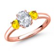 thumbnail image 1 of Gem Stone King 18K Rose Gold Plated Silver White Topaz and Yellow Sapphire Engagement Ring for Women | 1.32 Cttw | Oval 7X5MM | Gemstone November Birthstone | Size 7, 1 of 6
