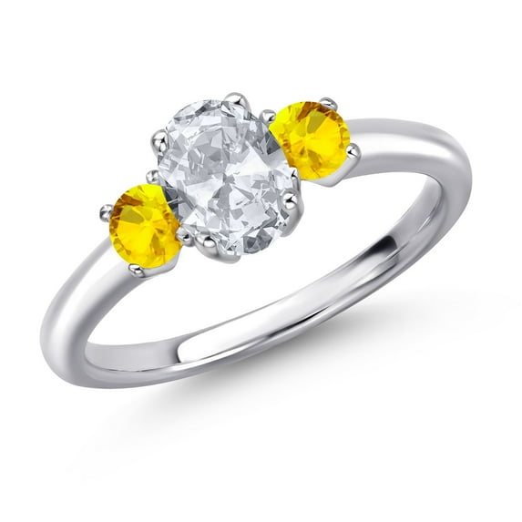 Gem Stone King 925 Sterling Silver White Topaz and Yellow Sapphire Engagement Ring for Women | 1.32 Cttw | Oval 7X5MM | Gemstone November Birthstone | Size 6