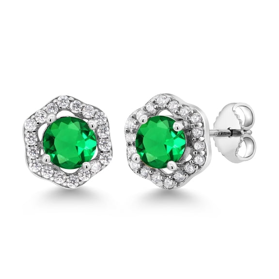 Gem Stone King 1.32 Ct Round Green Nano Emerald 925 Sterling Silver Earrings