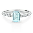 thumbnail image 1 of Gem Stone King 1.33 Ct Emerald Cut Sky Blue Topaz G/H Lab Grown Diamond 10K White Gold Engagement Ring (Size 5), 1 of 4