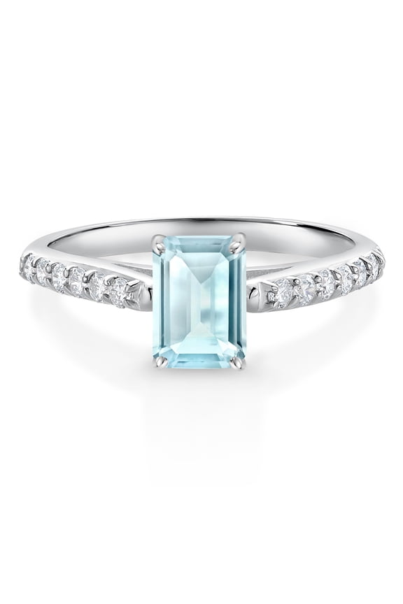 1.33 Ct Emerald Cut Sky Blue Topaz G/H Lab Grown Diamond 10K White Gold Engagement Ring (Size 8)