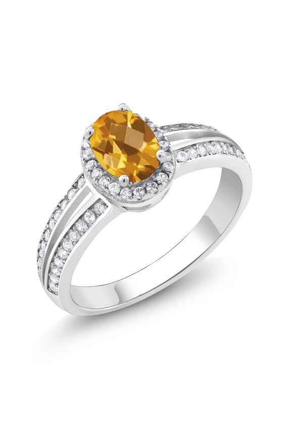 1.33 Ct Oval Checkerboard Yellow Citrine 925 Sterling Silver Ring (Size 8)