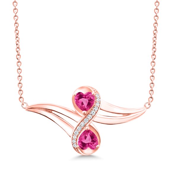 Gem Stone King 1.33 Ct Pink Created Sapphire White Created Sapphire 18K Rose Gold Plated Silver Necklace