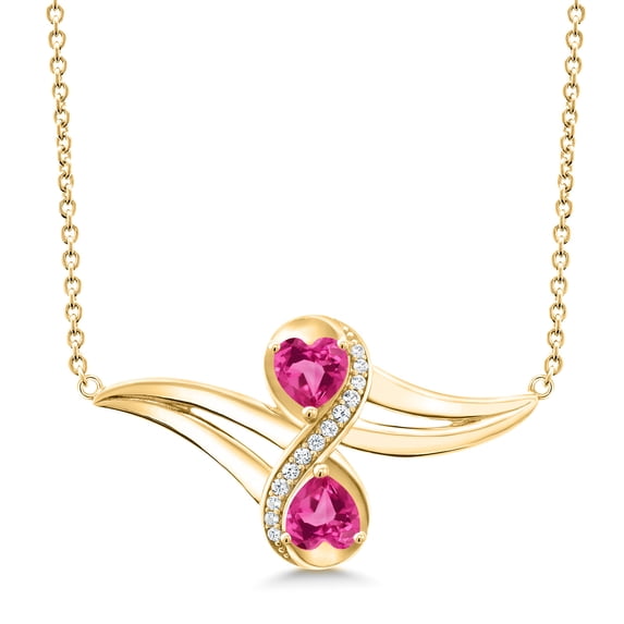 Gem Stone King 1.33 Ct Pink Created Sapphire White Created Sapphire 18K Yellow Gold Plated Silver Necklace
