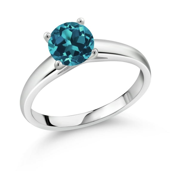 Gem Stone King 1.33 Ct Round London Blue Topaz 10K White Gold Ring (Size 9)