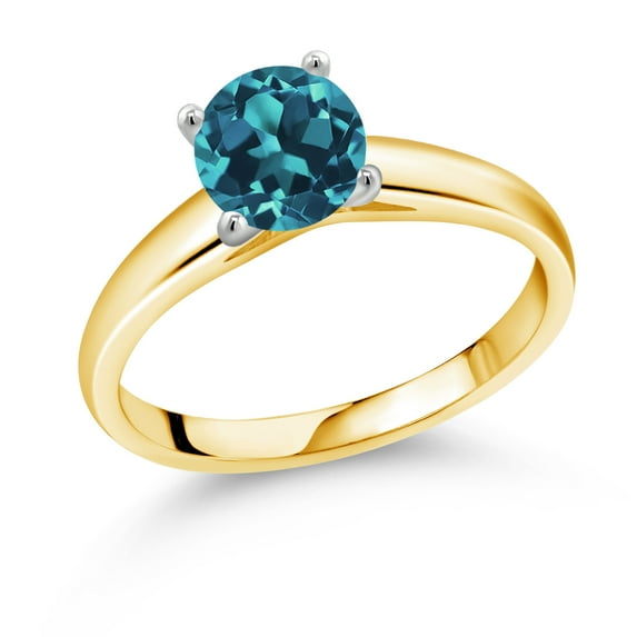 Gem Stone King 1.33 Ct Round London Blue Topaz 10K Yellow and White Gold Ring Ring (Size 5)