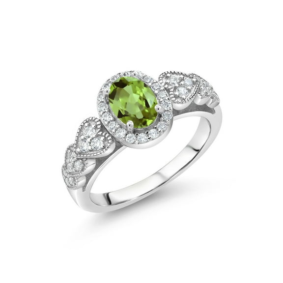 Gem Stone King 1.33 Cttw Green Peridot Engagement Ring for Women | 925 Sterling Silver | Oval 7X5MM | Gemstone Birthstone | Available in Size 5, 6, 7, 8, 9