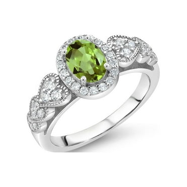 Gem Stone King 1.33 Cttw Green Peridot Engagement Ring for Women | 925 Sterling Silver | Oval 7X5MM | Gemstone Birthstone | Available in Size 5, 6, 7, 8, 9