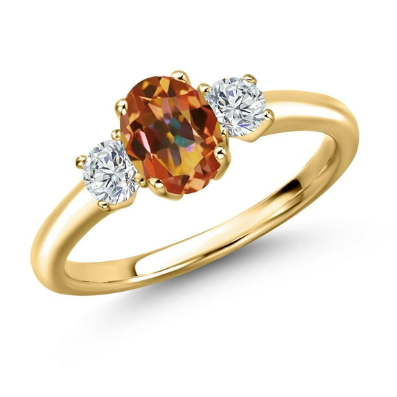 Gem Stone King 18K Yellow Gold Plated Silver Ecstasy Mystic Topaz and Lab Grown Diamond Engagement Ring for Women | 1.34 Cttw | Oval 7X5MM | Gemstone November Birthstone | Size 8