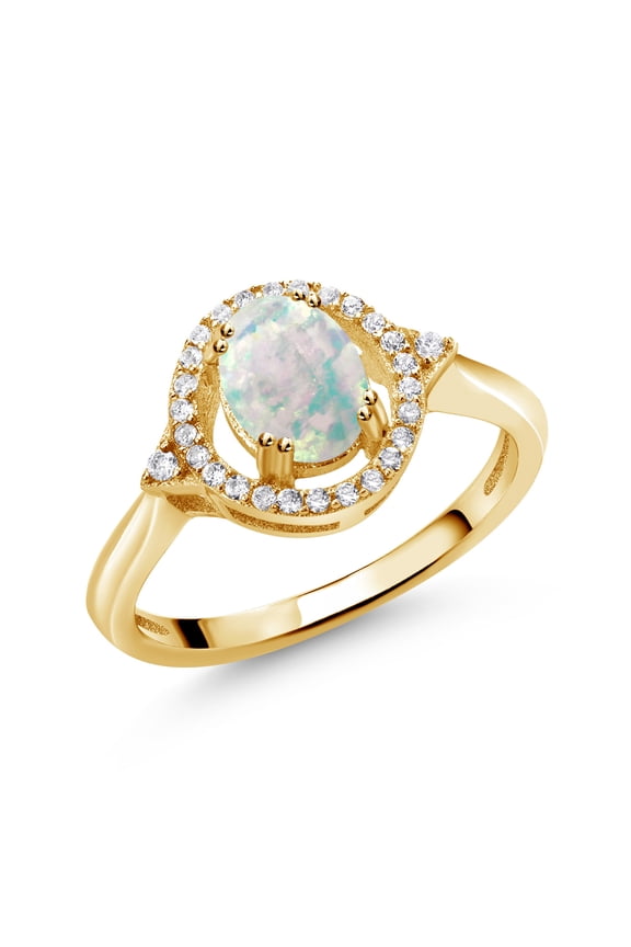 1.34 Ct Oval Cabochon White Simulated Opal 18K Yellow Gold Plated Silver Ring (Size 5)