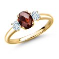 thumbnail image 1 of Gem Stone King 18K Yellow Gold Plated Silver Red Garnet and Sky Blue Aquamarine Engagement Ring for Women | 1.34 Cttw | Oval Checkerboard 7X5MM | Gemstone January Birthstone | Size 7, 1 of 6