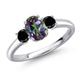 thumbnail image 1 of Gem Stone King 925 Sterling Silver Green Mystic Topaz and Black Diamond Engagement Ring for Women | 1.34 Cttw | Oval 7X5MM | Gemstone November Birthstone | Size 8, 1 of 6