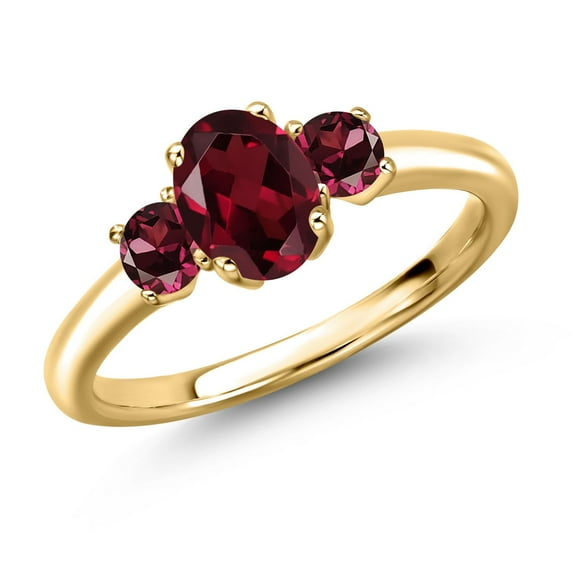 Gem Stone King 18K Yellow Gold Plated Silver Red Rhodolite Garnet Engagement Ring for Women | 1.34 Cttw | Oval 7X5MM | Gemstone January Birthstone | Size 6