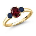 thumbnail image 1 of Gem Stone King 18K Yellow Gold Plated Silver Red Rhodolite Garnet and Blue Sapphire Engagement Ring for Women | 1.34 Cttw | Oval 7X5MM | Gemstone January Birthstone | Size 6, 1 of 6
