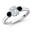 thumbnail image 1 of Gem Stone King 925 Sterling Silver White Topaz and Black Diamond Engagement Ring for Women | 1.34 Cttw | Oval 7X5MM | Gemstone November Birthstone | Size 8, 1 of 6