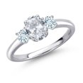 thumbnail image 1 of Gem Stone King 925 Sterling Silver White Topaz and Sky Blue Aquamarine Engagement Ring for Women | 1.34 Cttw | Oval 7X5MM | Gemstone November Birthstone | Size 8, 1 of 6