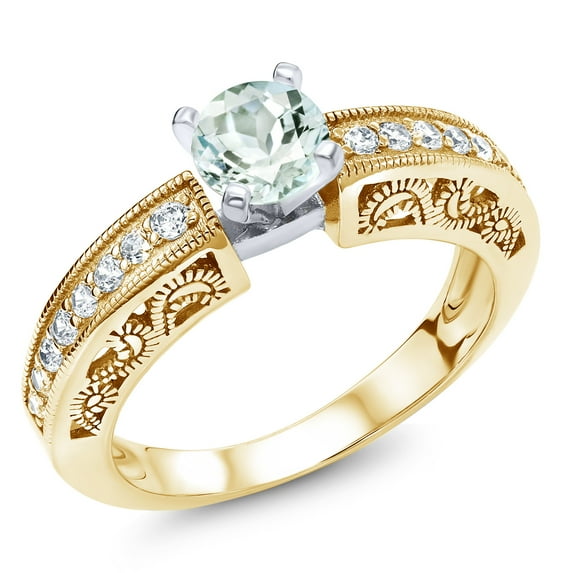 Gem Stone King 1.34 Ct Round Sky Blue Aquamarine 18K Two-Tone Plated Sterling Silver Ring (Size 7)