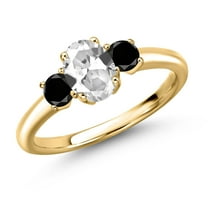 Gem Stone King 18K Yellow Gold Plated Silver White Created Sapphire and Black Diamond Engagement Ring for Women | 1.34 Cttw | Oval 7X5MM | Gemstone September Birthstone | Size 5