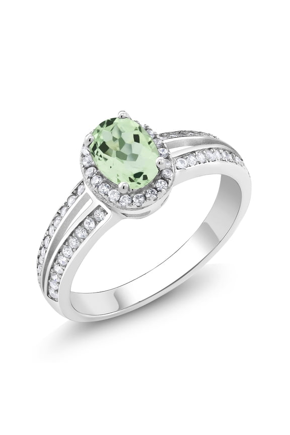 925 Sterling Silver Green Prasiolite Engagement Ring for Women | 1.35 Cttw | Oval 7X5MM | Gemstone Birthstone | Size 7