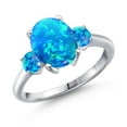 thumbnail image 1 of Gem Stone King 1.35 Ct Oval Cabochon Blue Simulated Opal 925 Sterling Silver Ring, 1 of 6