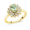 thumbnail image 1 of Gem Stone King 1.35 Ct Oval Green Prasiolite 18K Yellow Gold Plated Silver Flower Ring, 1 of 4