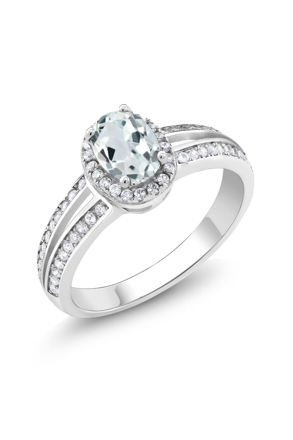 1.35 Cttw Oval Sky Blue Aquamarine 925 Sterling Silver Ring for Women | Gemstone Birthstone (Size 8)