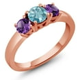 thumbnail image 1 of Gem Stone King 1.35 Ct Round Blue Zircon Purple Amethyst 18K Rose Gold Plated Silver Ring (Size 8), 1 of 5