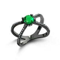 Gem Stone King 1.35 Ct Round Green Simulated Emerald Black Rhodium Plated 925 Sterling Silver Ring (Size 6)